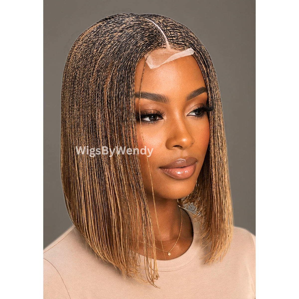 Black Micro Twist Braided Wig, Centre-part Light-weight Single Braids Wig