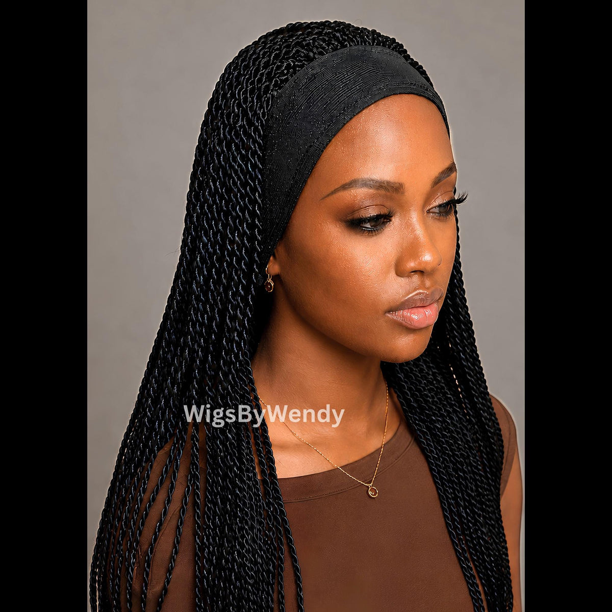 Black Glueless Single Box Braids Micro Twist Headband Wig