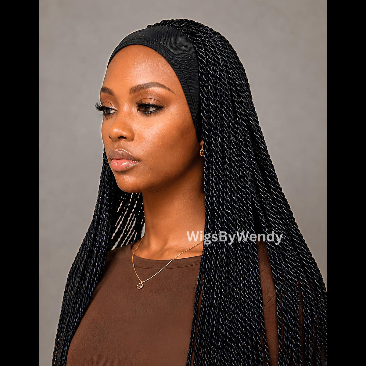 Black Glueless Single Box Braids Micro Twist Headband Wig