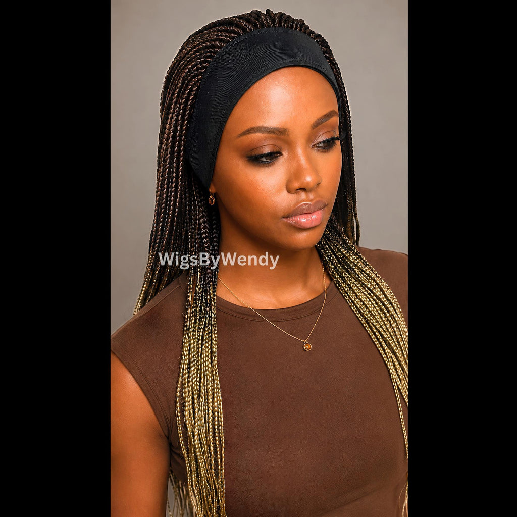 Brown Gold Ombre Glueless Single Box Braids Headband Wig