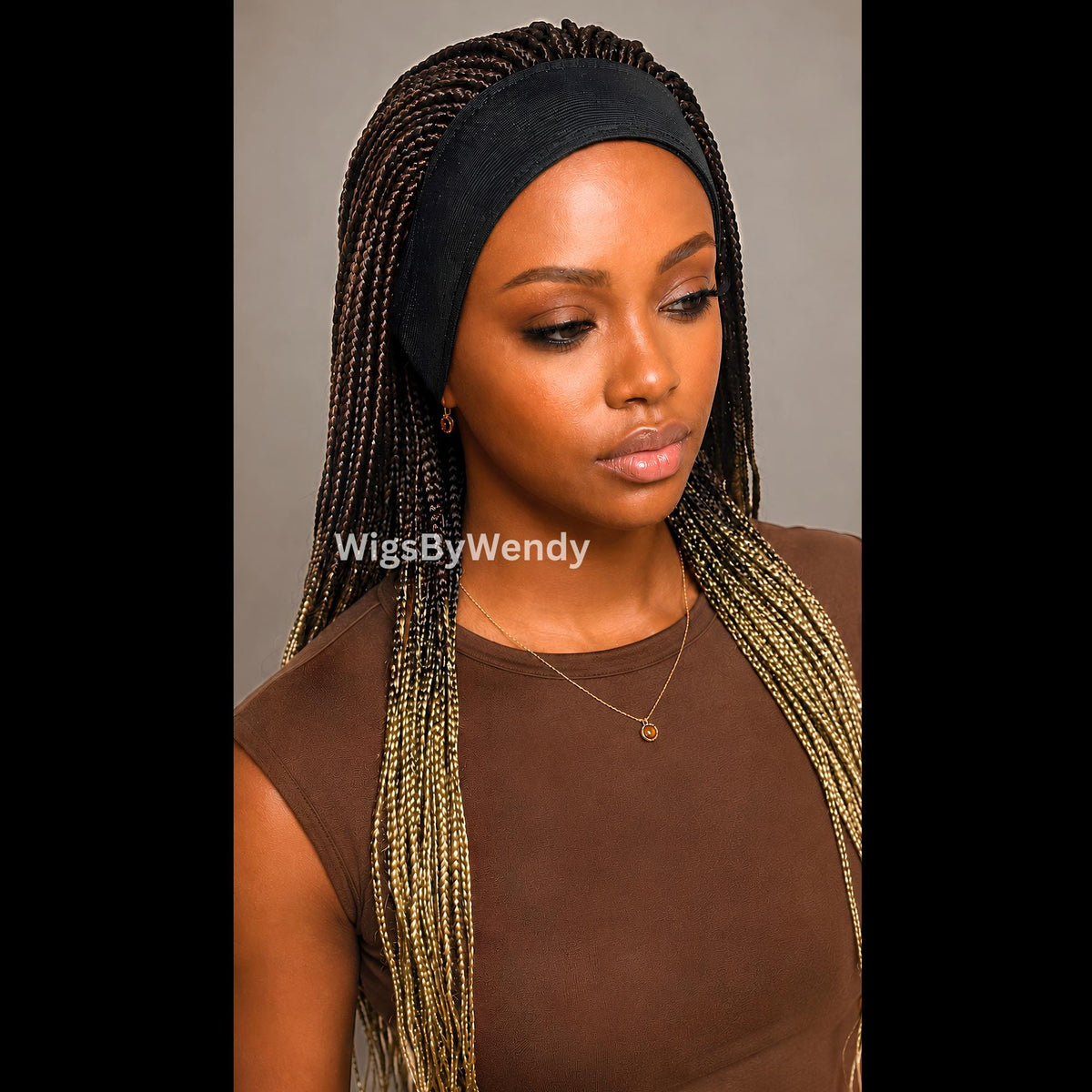 Brown Gold Ombre Glueless Single Box Braids Headband Wig
