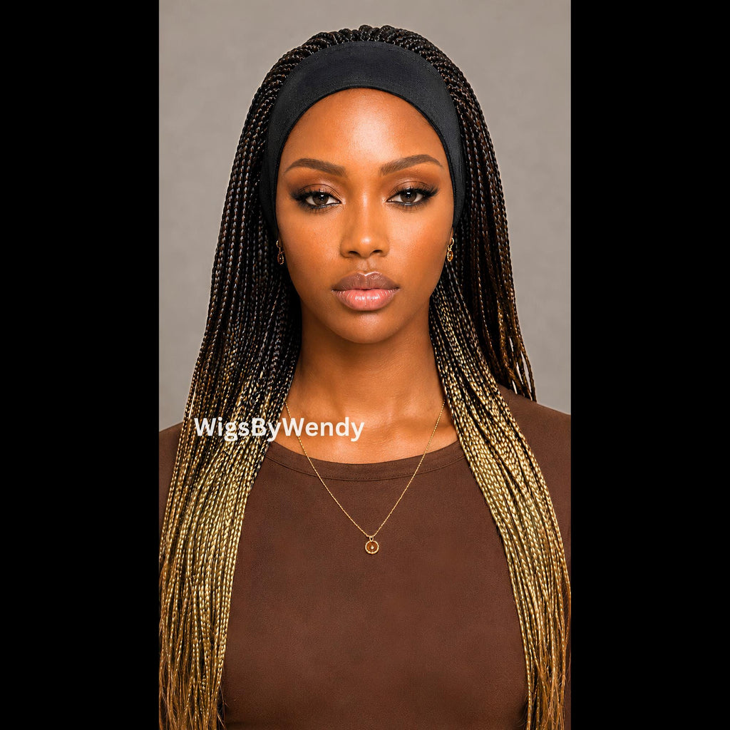 Brown Gold Ombre Glueless Single Box Braids Headband Wig
