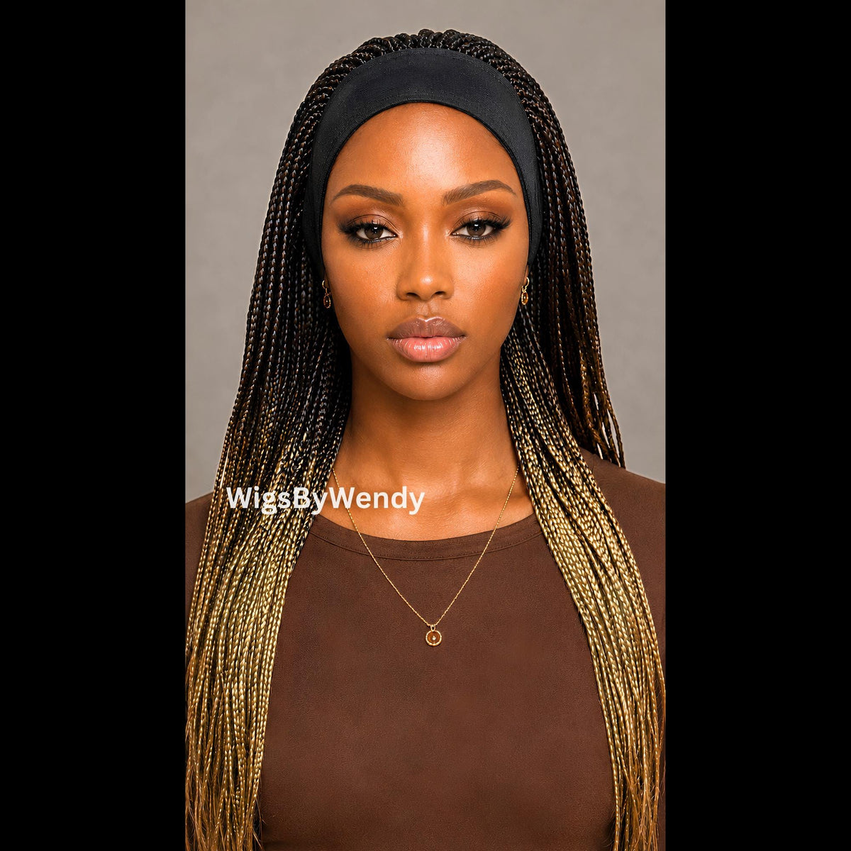 Brown Gold Ombre Glueless Single Box Braids Headband Wig
