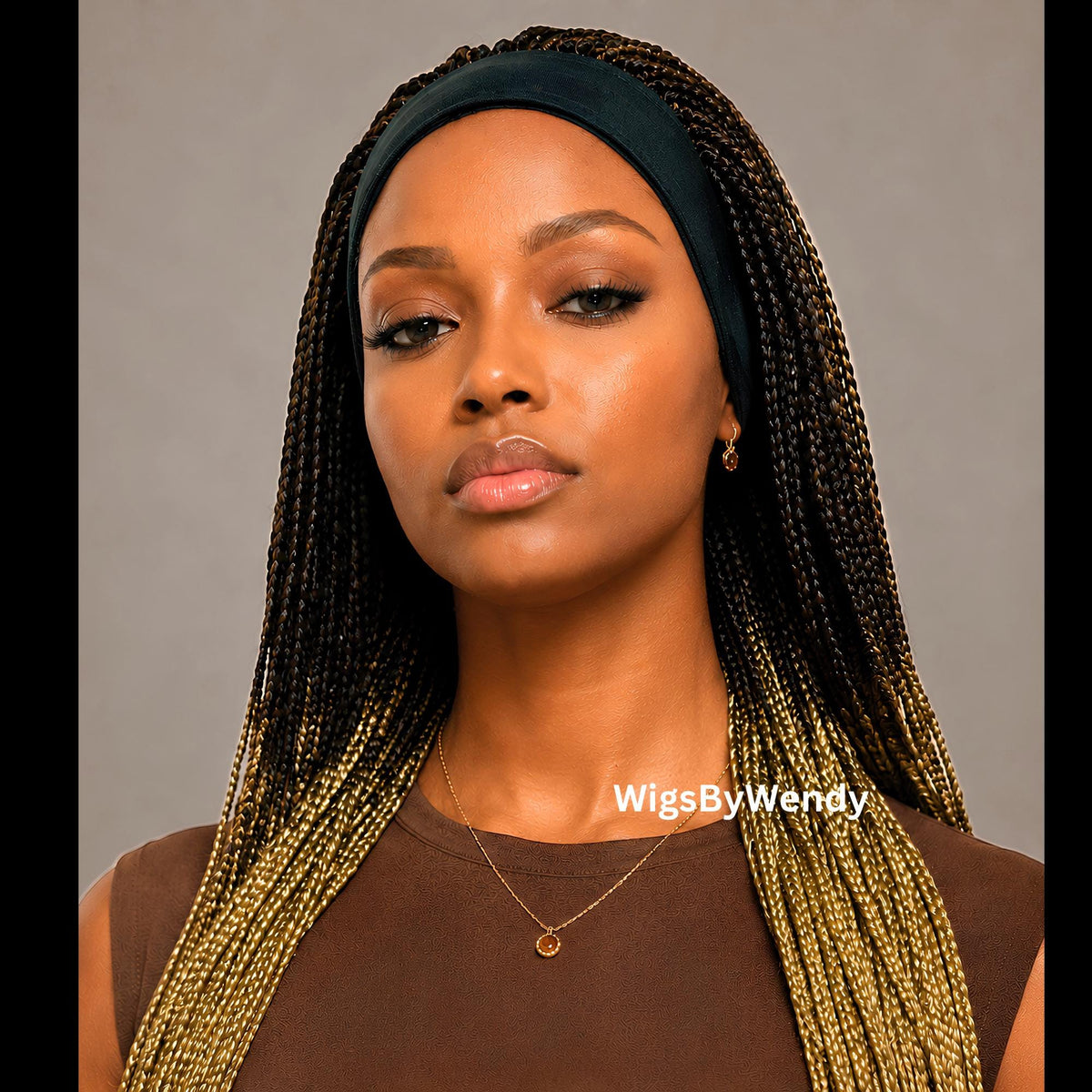 Brown Gold Ombre Glueless Single Box Braids Headband Wig