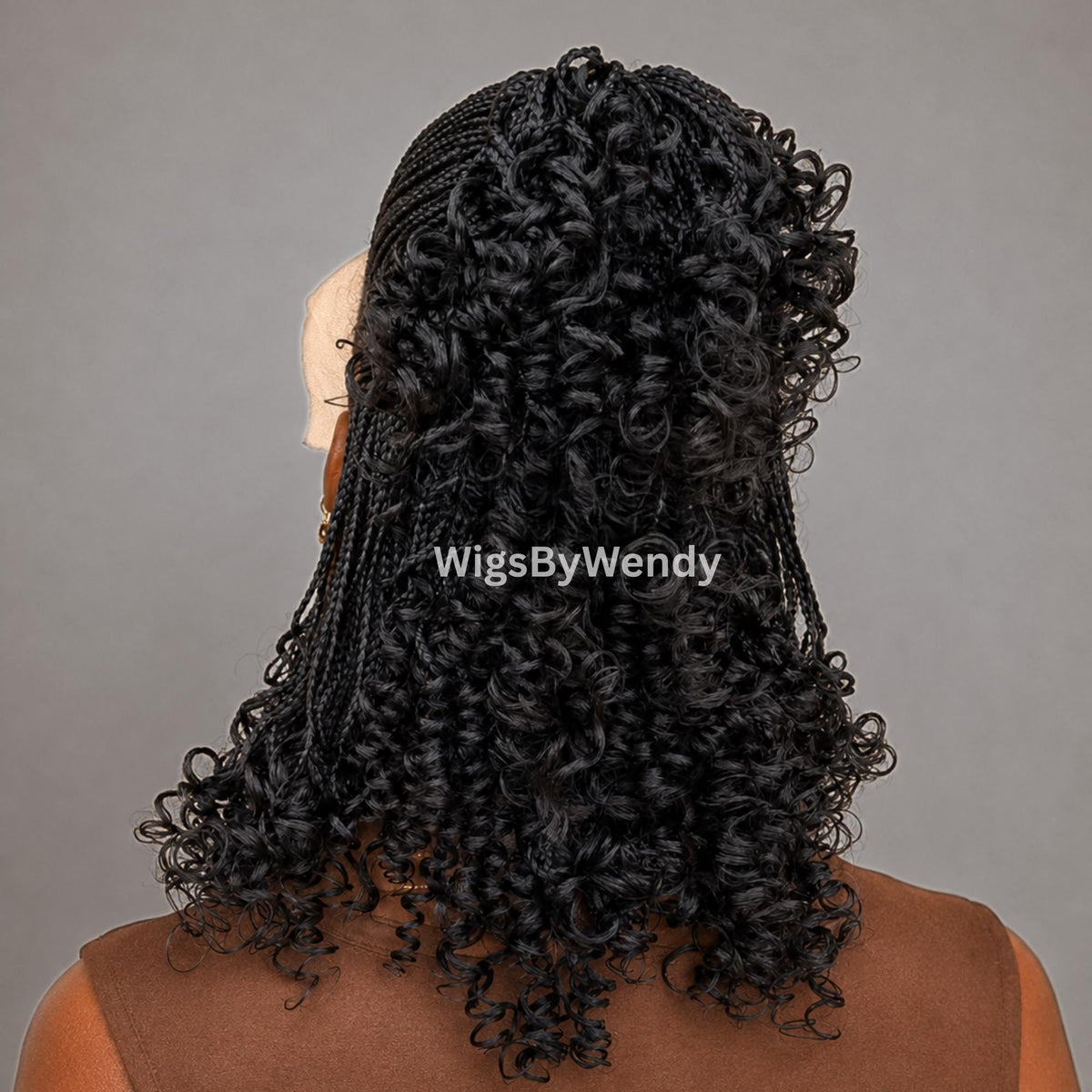 Curly Lace Frontal Box Braids Wig, Short Bob Lightweight African Weave Wig