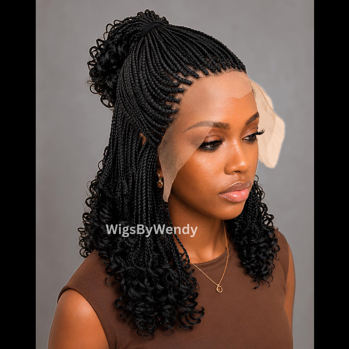 Curly Lace Frontal Box Braids Wig, Short Bob Lightweight African Weave Wig