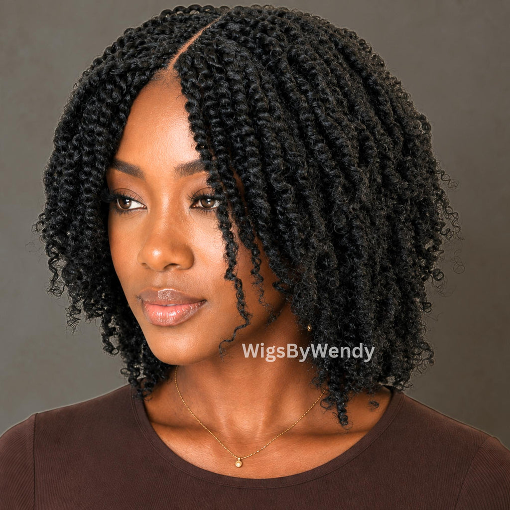 Short Bob Spring Twist Braids Wig, Passion Curls Lace Closure Lightweight Wig