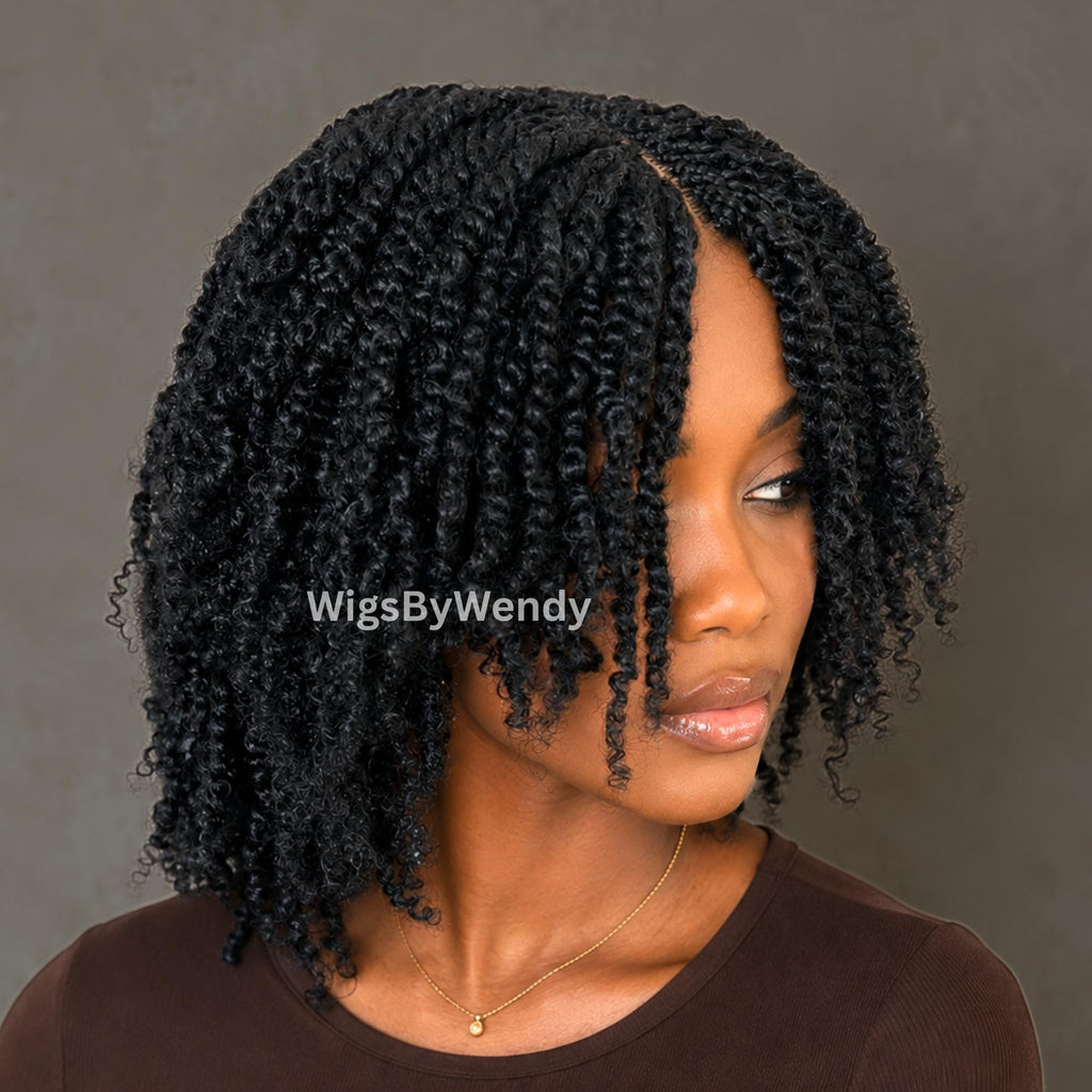 Short Bob Spring Twist Braids Wig, Passion Curls Lace Closure Lightweight Wig