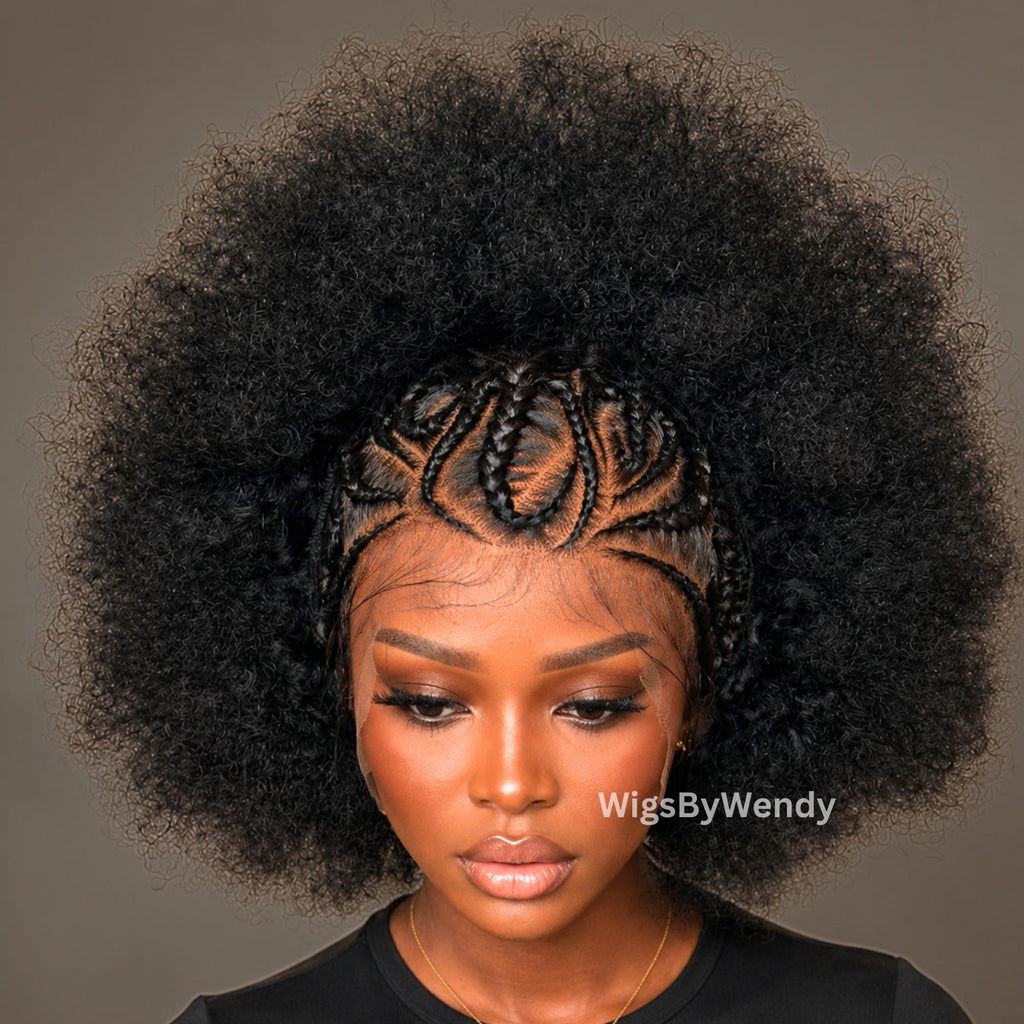 Afro Cornrow Braids Wig, 4c Lace Frontal Lightweight Wig