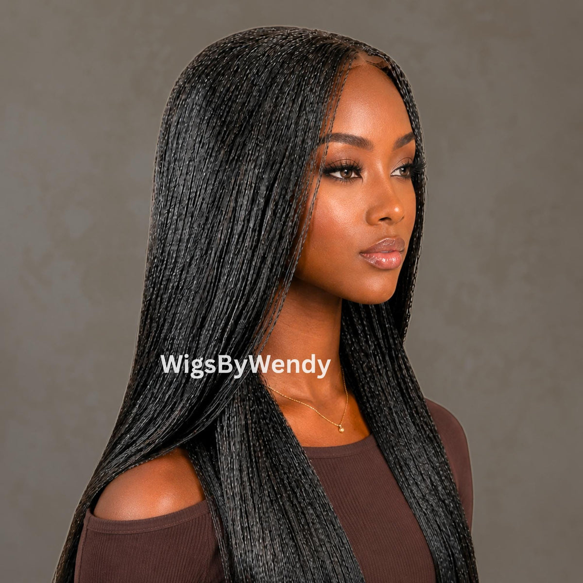 30inch Salt and Pepper Nano Twist Braided Wig, Centre-part Light-weight Single Braids Wig