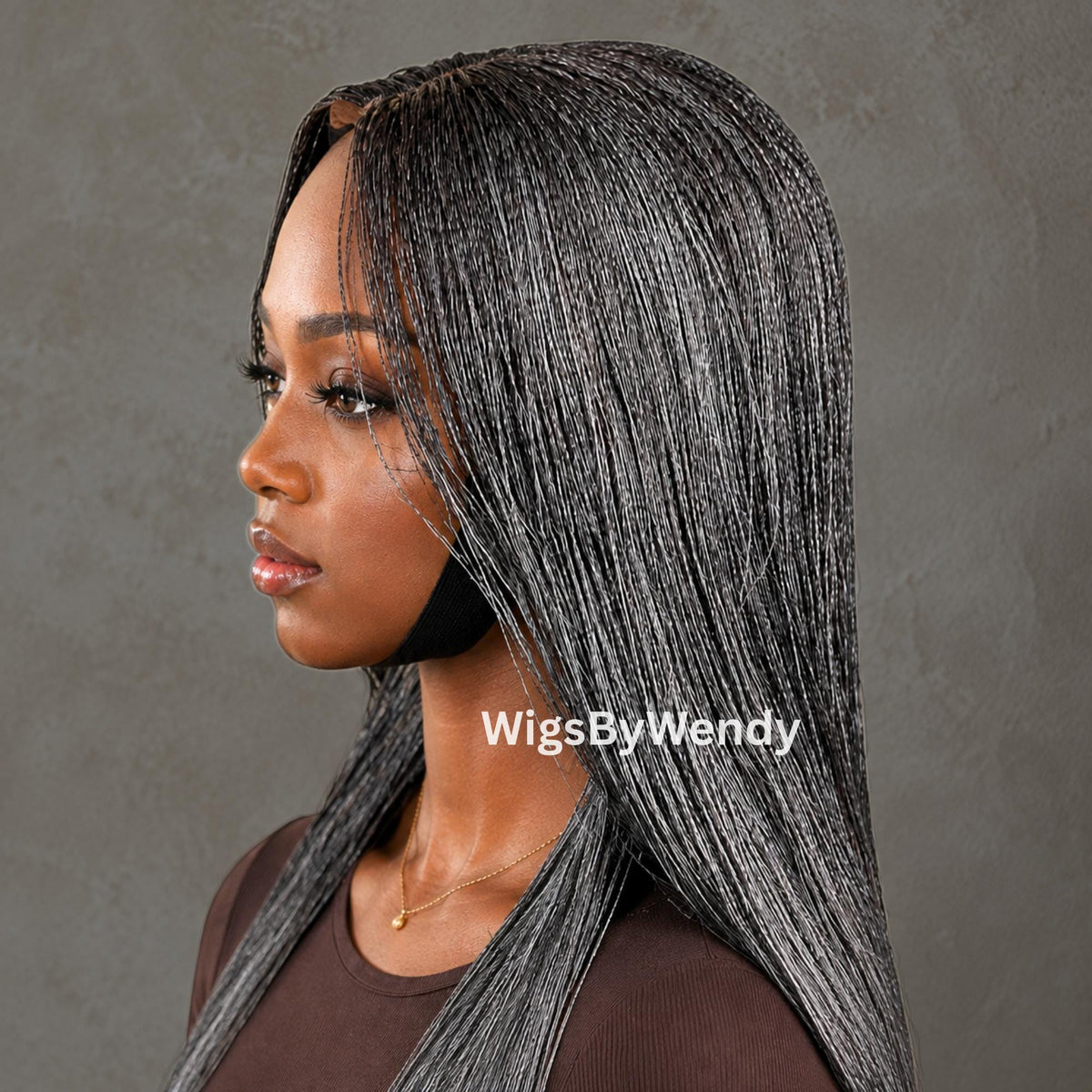 30inch Salt and Pepper Nano Twist Braided Wig, Centre-part Light-weight Single Braids Wig