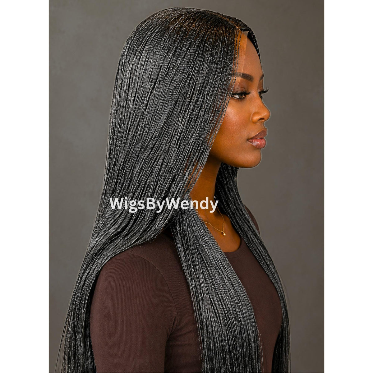 30inch Salt and Pepper Nano Twist Braided Wig, Centre-part Light-weight Single Braids Wig