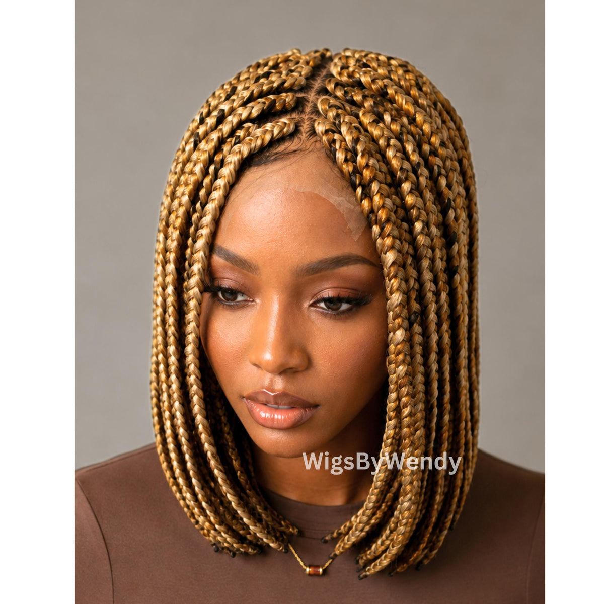 Short Bob Braids Wig, Single Big Box Lace Closure Lightweight Wig, Chunky Side Part Braids