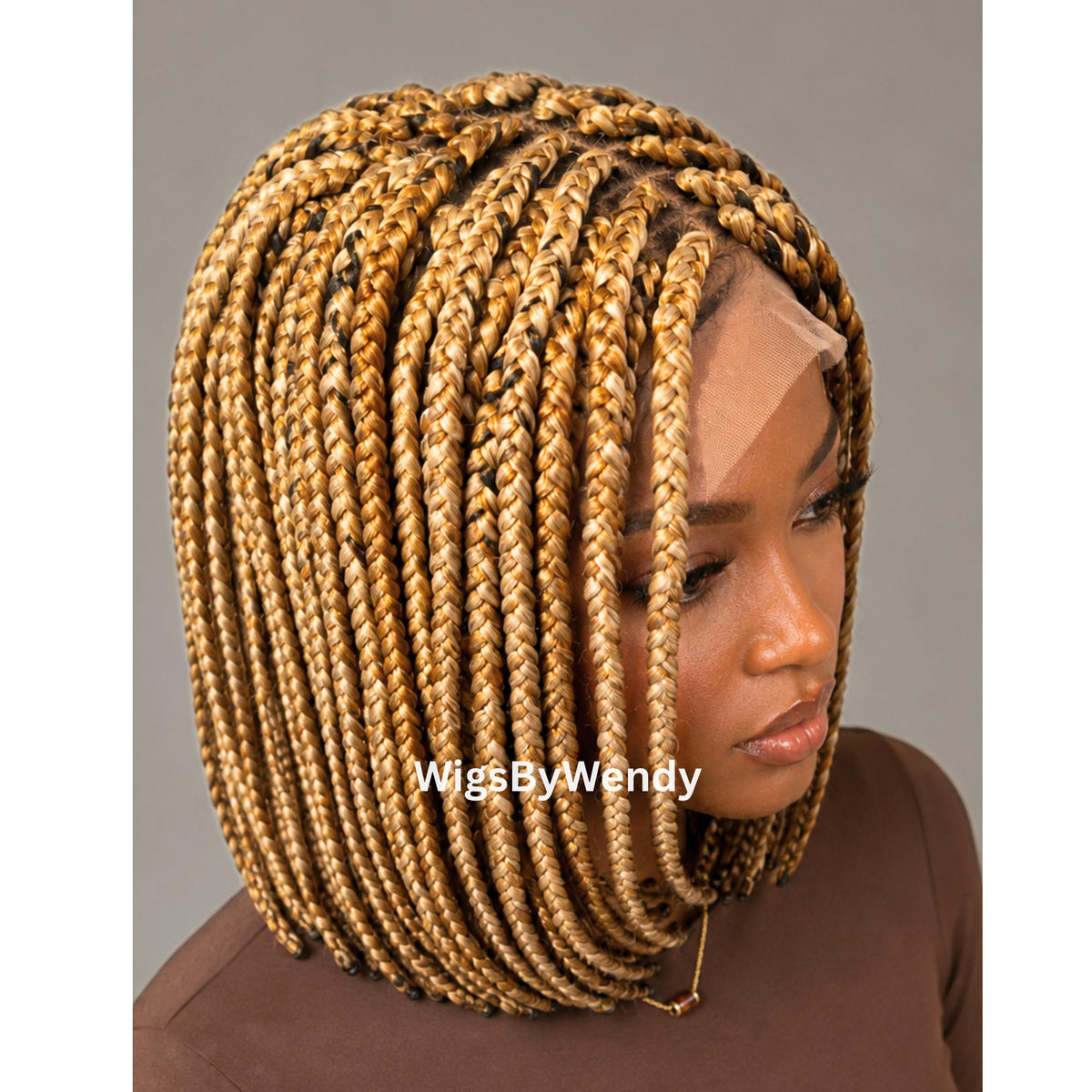 Short Bob Braids Wig, Single Big Box Lace Closure Lightweight Wig, Chunky Side Part Braids