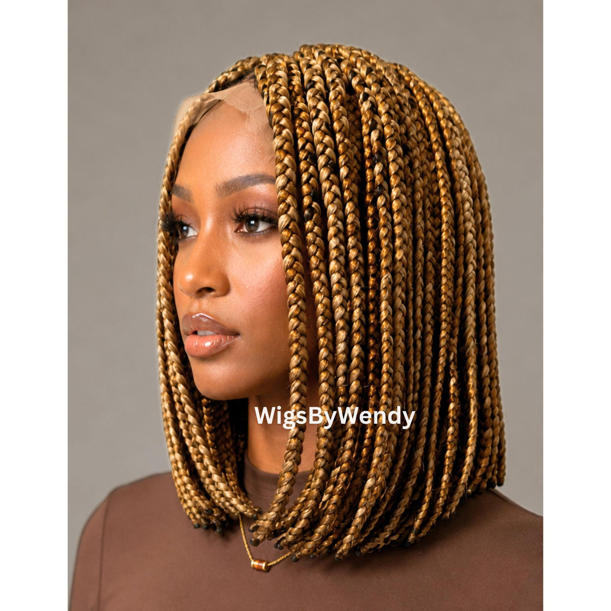 Short Bob Braids Wig, Single Big Box Lace Closure Lightweight Wig, Chunky Side Part Braids