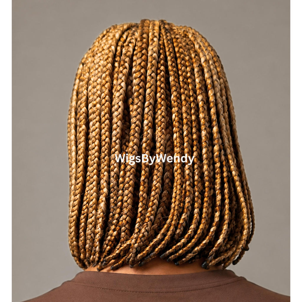 Short Bob Braids Wig, Single Big Box Lace Closure Lightweight Wig, Chunky Side Part Braids