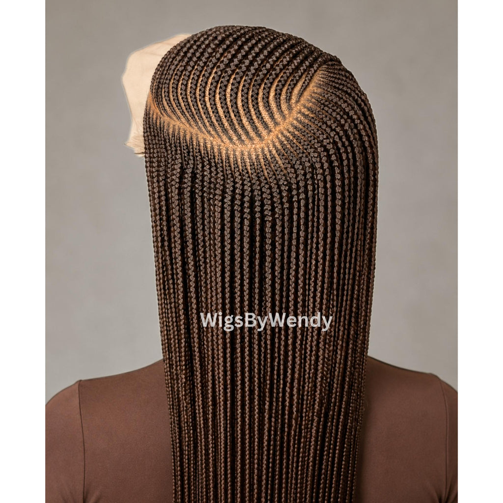 Brown Conrow Wig, Long Single Box Braids Lightweight African Weave Wig