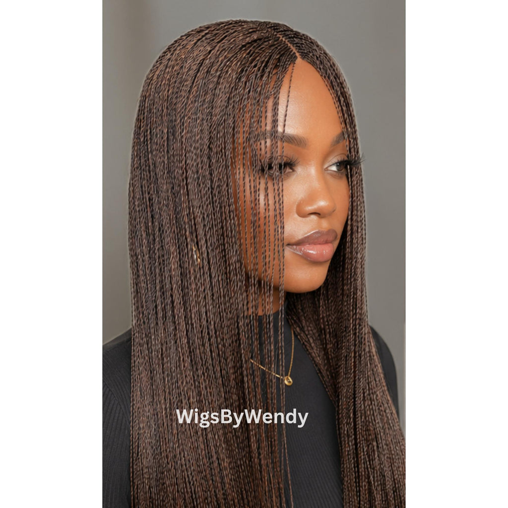 Brown 30inch Nano Twist Braided Wig, Centre-part Light-weight Single Braids Wig