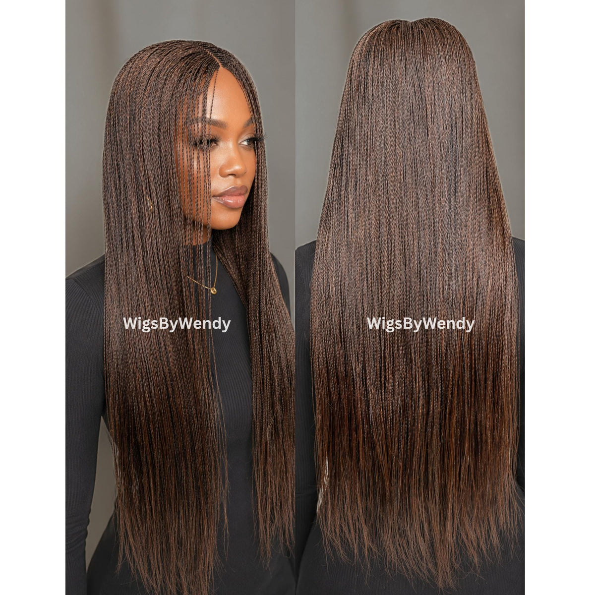 Brown 30inch Nano Twist Braided Wig, Centre-part Light-weight Single Braids Wig