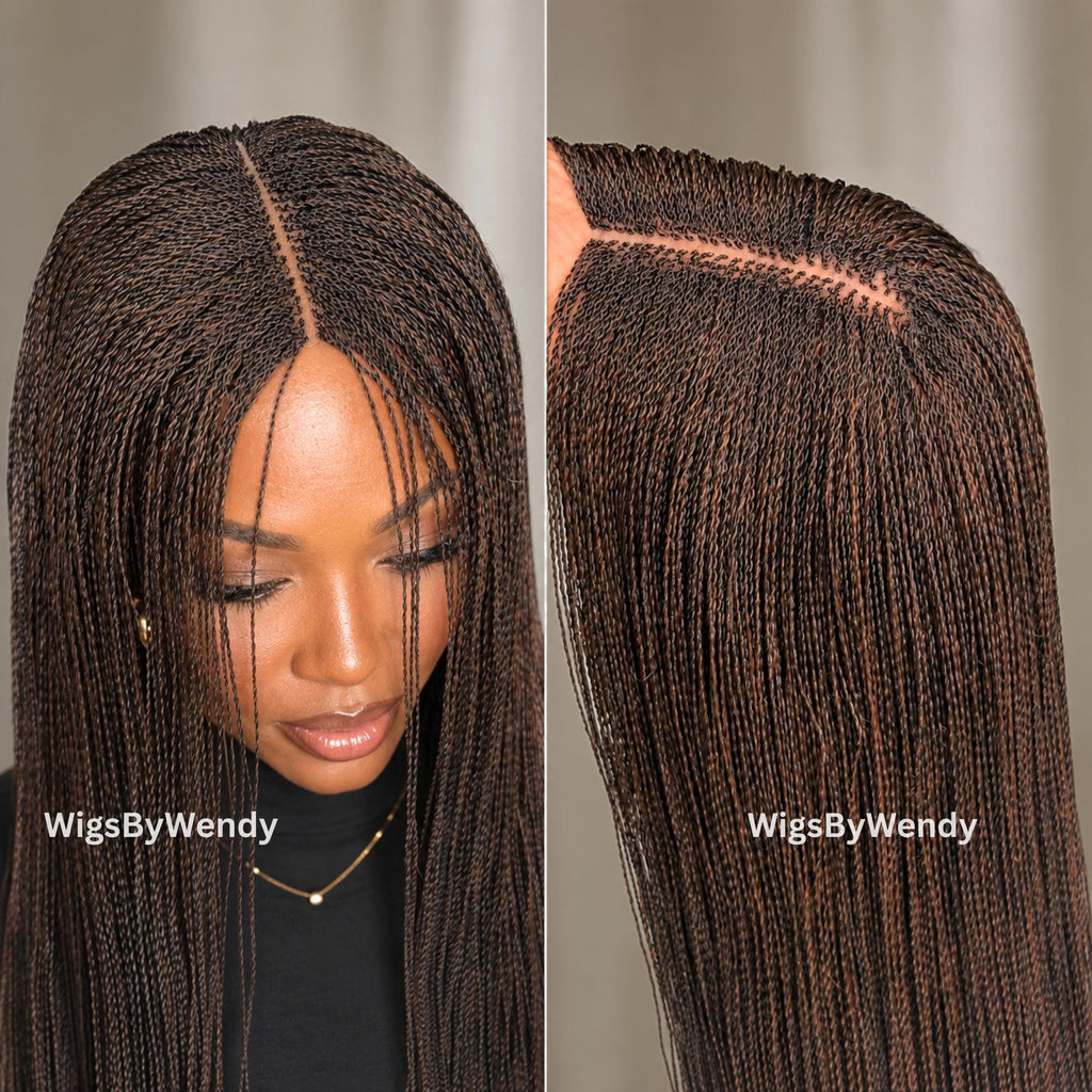 Brown 30inch Nano Twist Braided Wig, Centre-part Light-weight Single Braids Wig