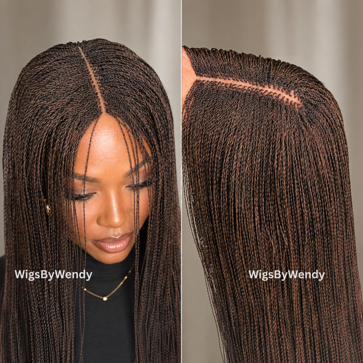 Brown 30inch Nano Twist Braided Wig, Centre-part Light-weight Single Braids Wig