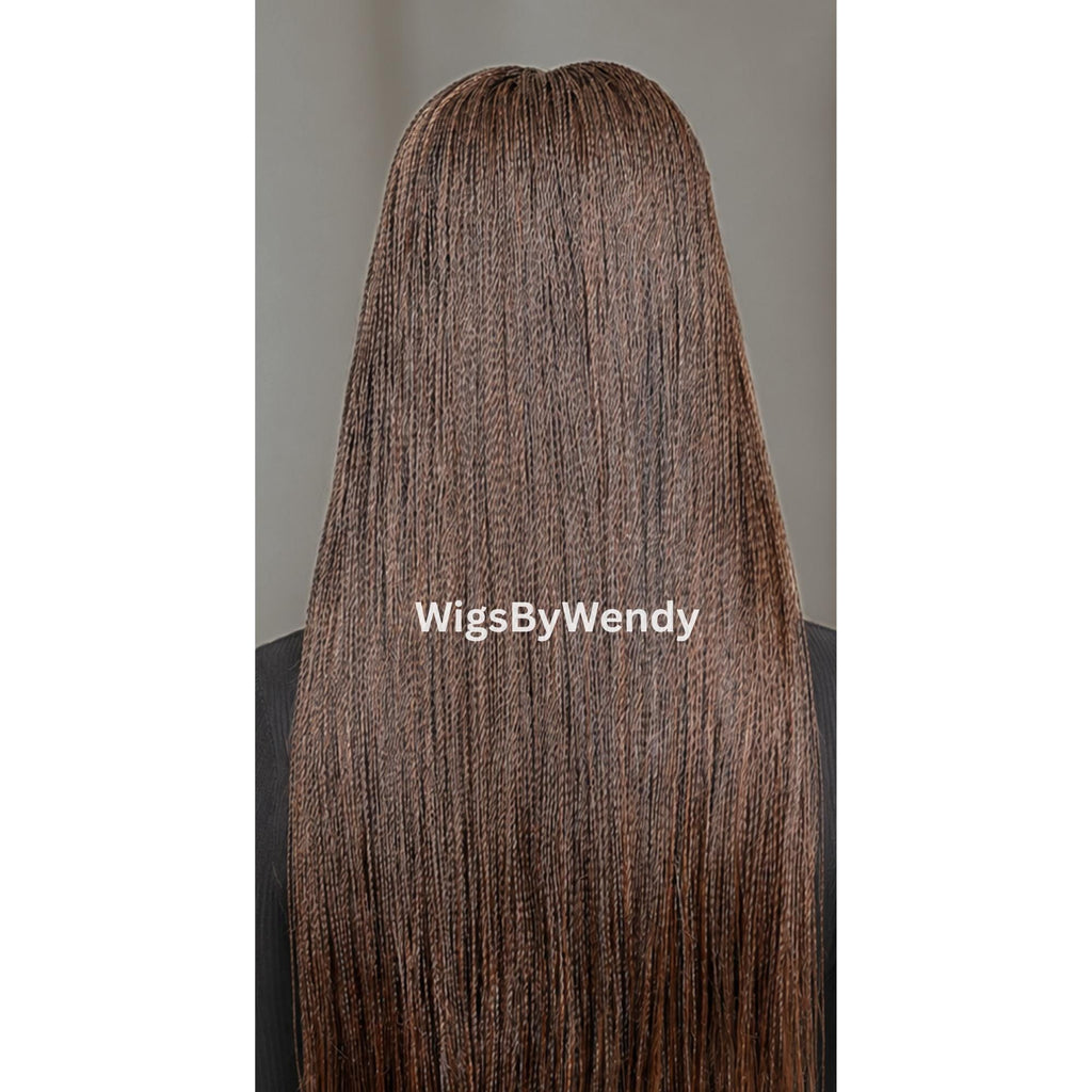 Brown 30inch Nano Twist Braided Wig, Centre-part Light-weight Single Braids Wig