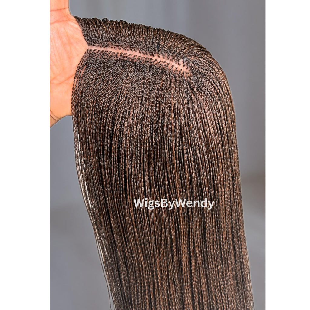 Brown 30inch Nano Twist Braided Wig, Centre-part Light-weight Single Braids Wig