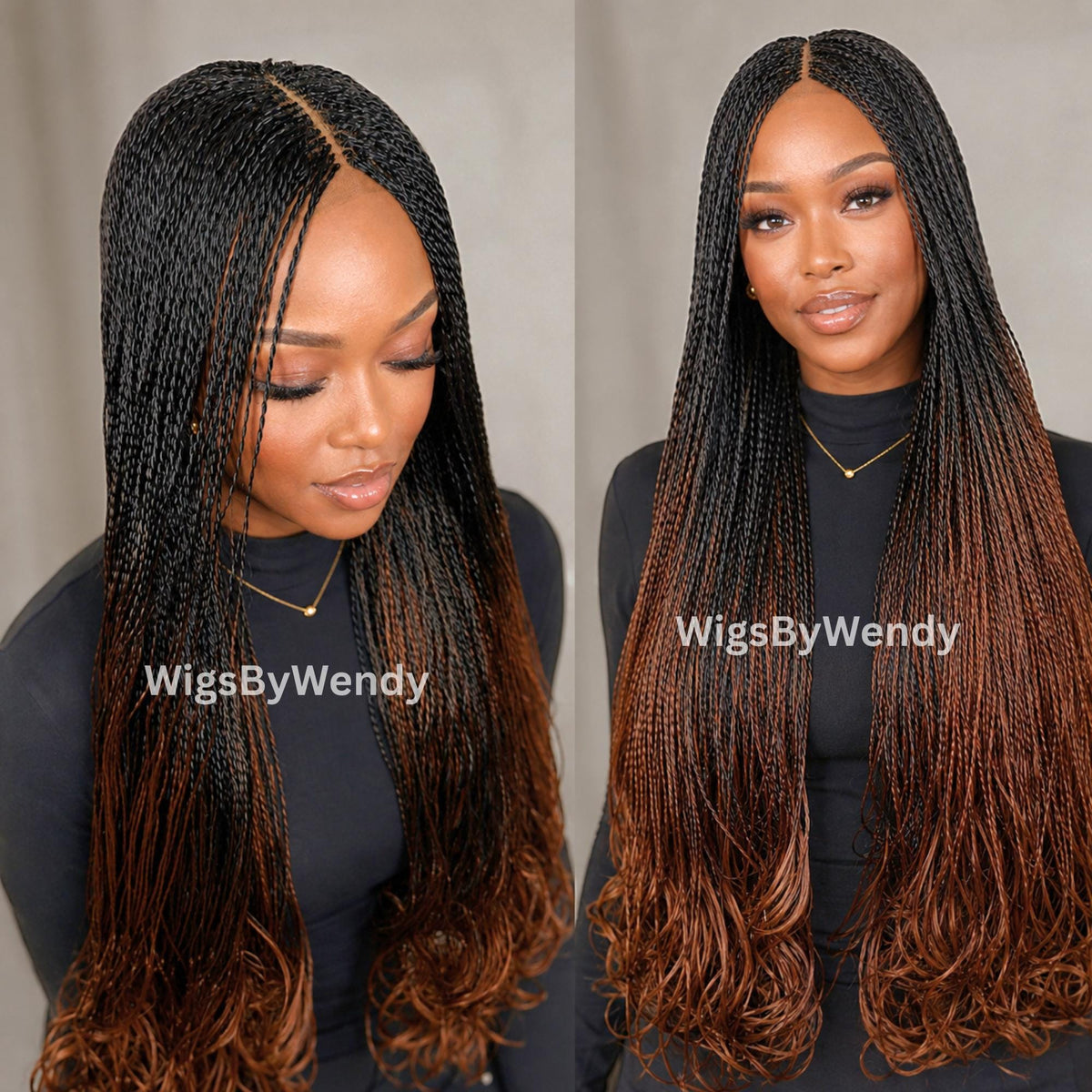 Black/Brown Spanish Curls Lace Closure Twist Wig, Single Box Braids French Curls Lightweight African Weave Wig