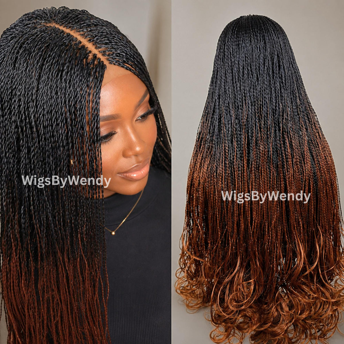 Black/Brown Spanish Curls Lace Closure Twist Wig, Single Box Braids French Curls Lightweight African Weave Wig