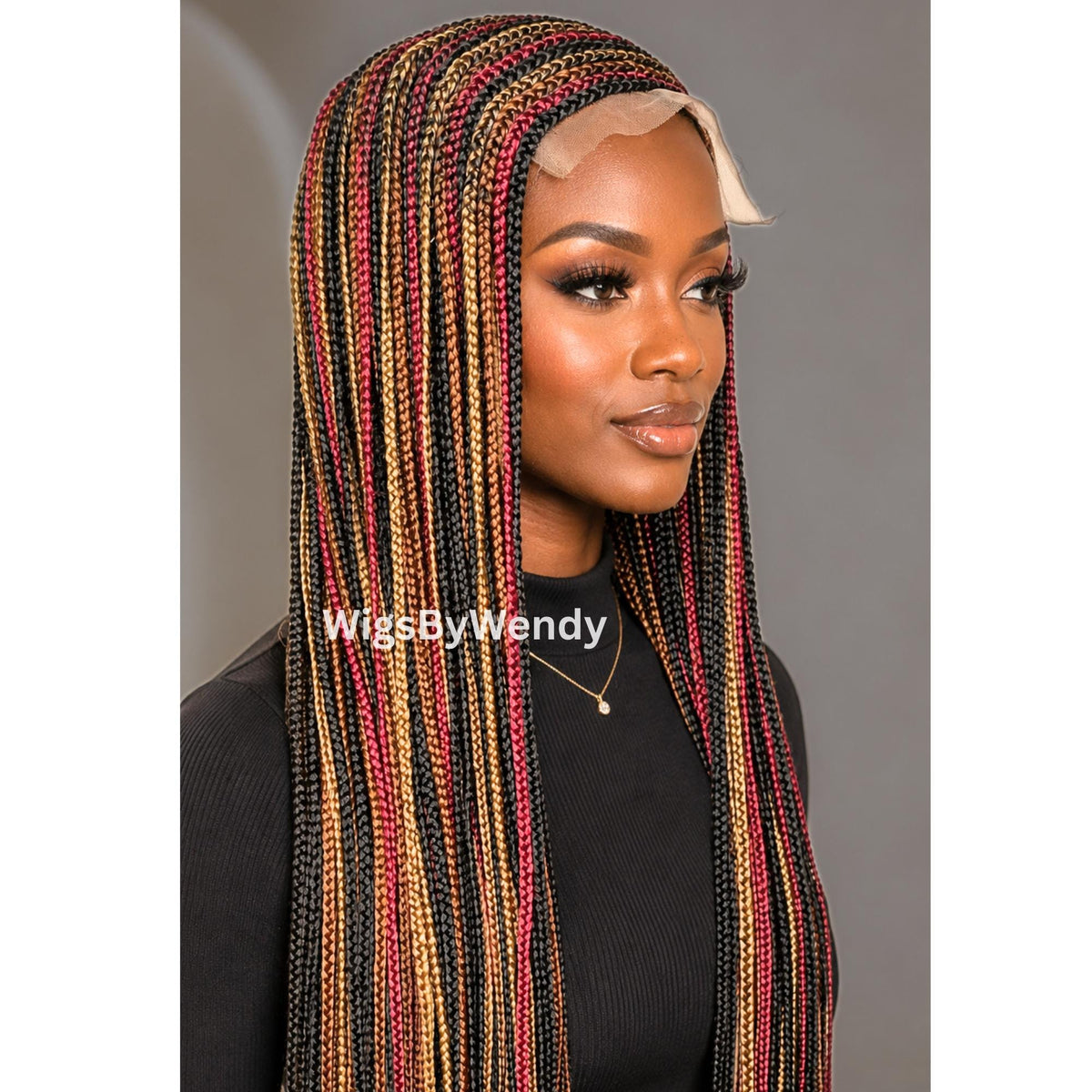 Rainbow Conrow Wig, Long Single Box Braids Lightweight African Weave Wig