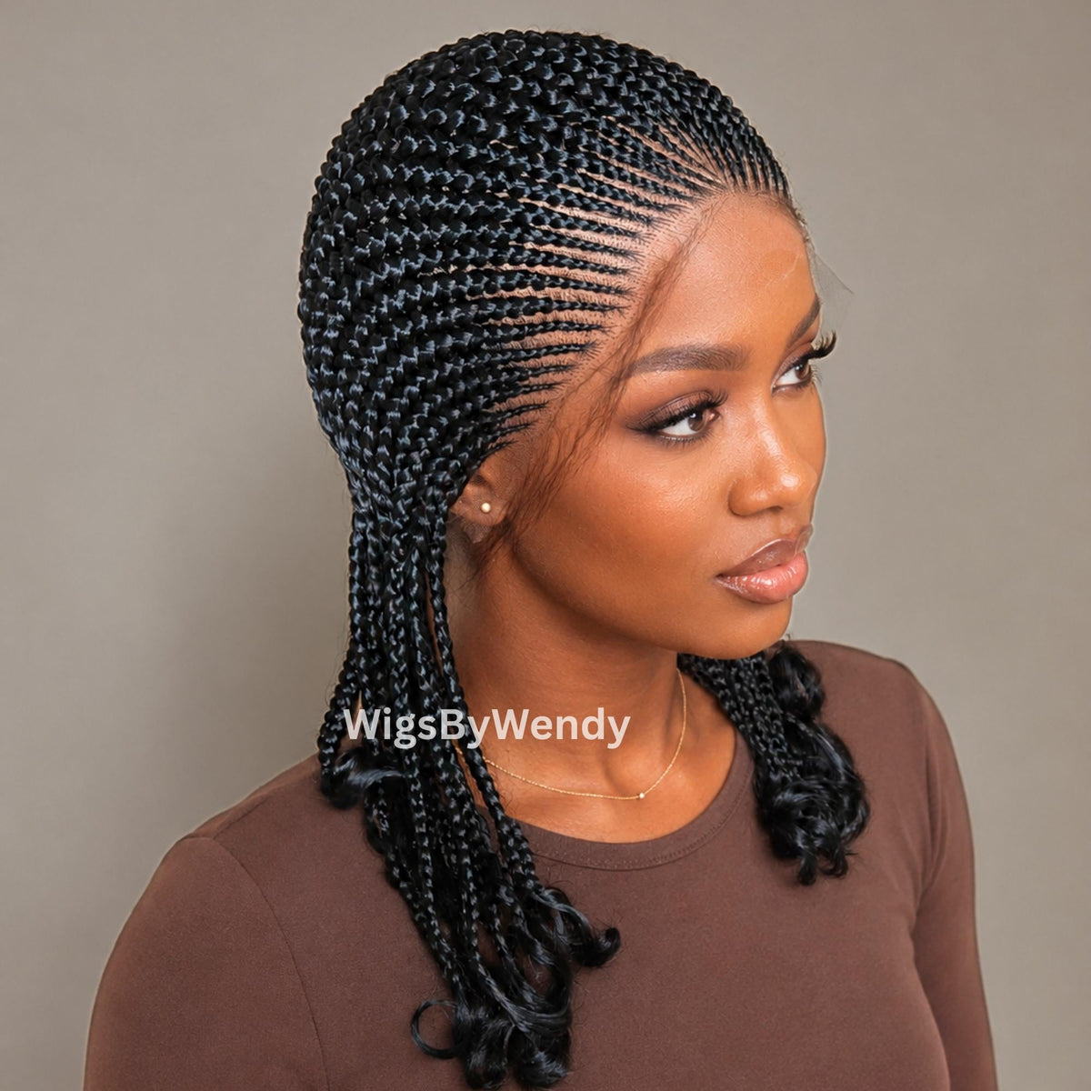 Curly Full Lace All Back Conrow Braids Wig, Lightweight African Weave With Baby Hair