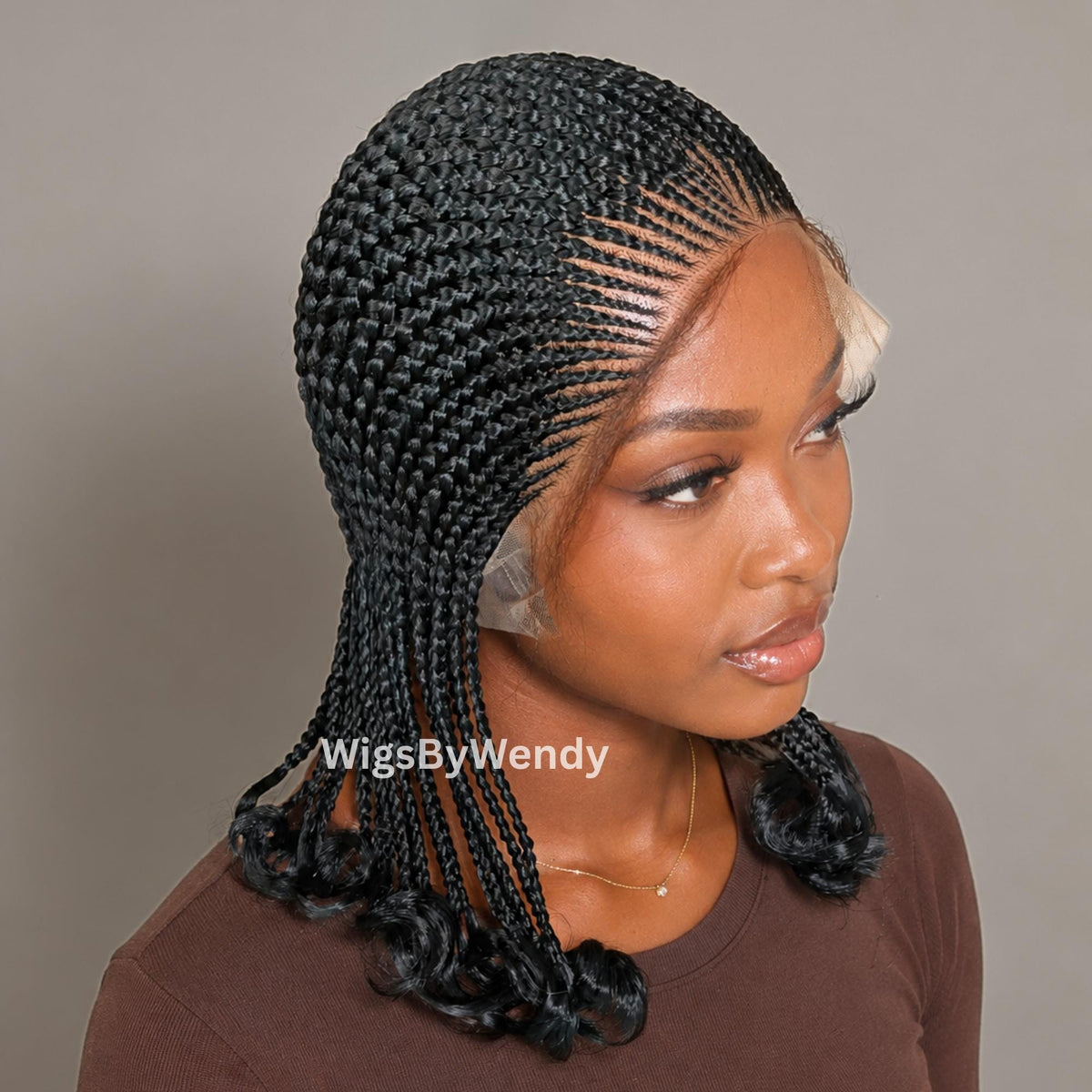 Curly Full Lace All Back Conrow Braids Wig, Lightweight African Weave With Baby Hair