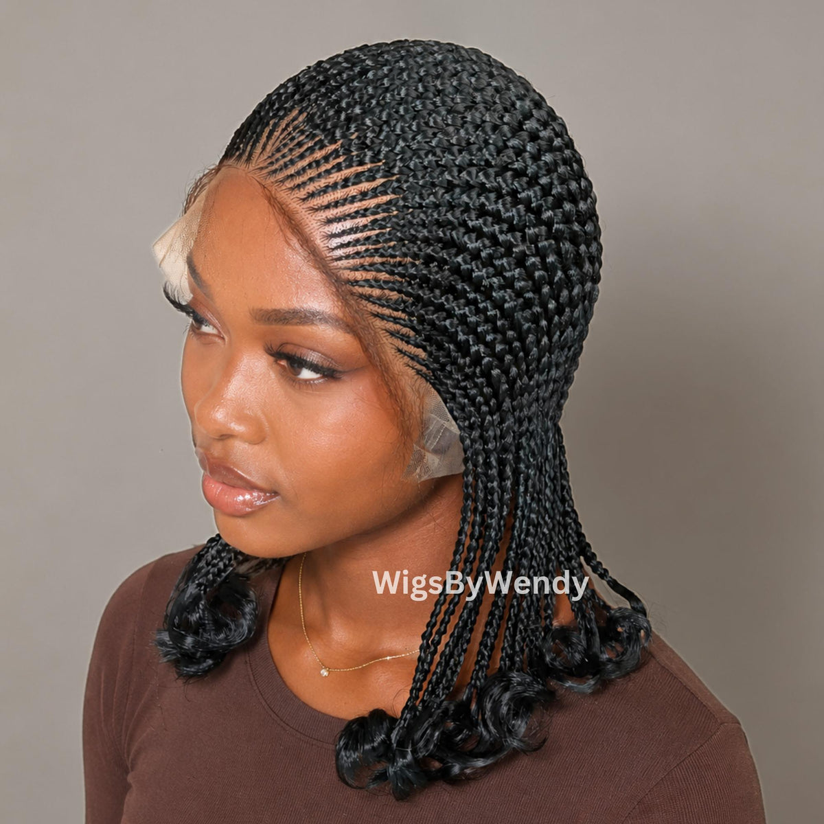 Curly Full Lace All Back Conrow Braids Wig, Lightweight African Weave With Baby Hair