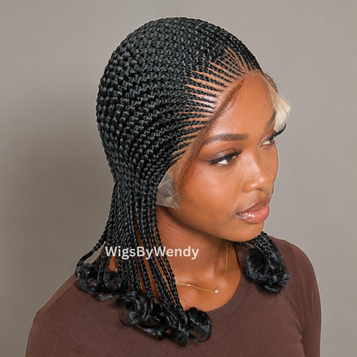 Curly Full Lace All Back Conrow Braids Wig, Lightweight African Weave With Baby Hair