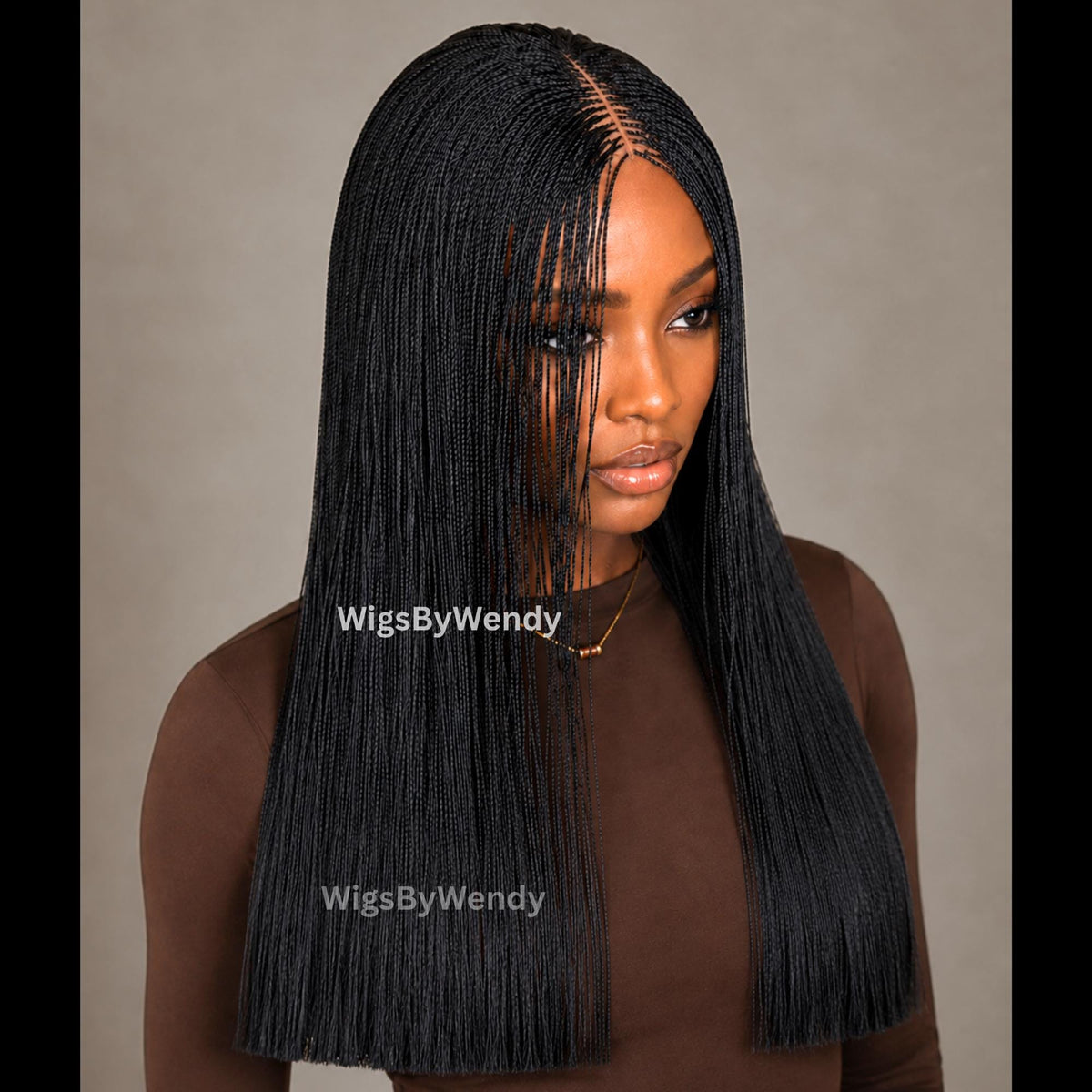 BlunT Cut Black Nano Twist Braided Wig, Centre-part Light-weight Single Micro Braids Wig