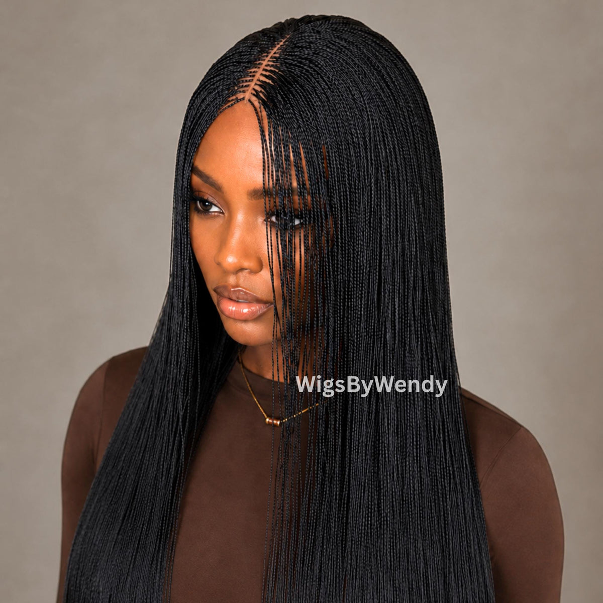 BlunT Cut Black Nano Twist Braided Wig, Centre-part Light-weight Single Micro Braids Wig