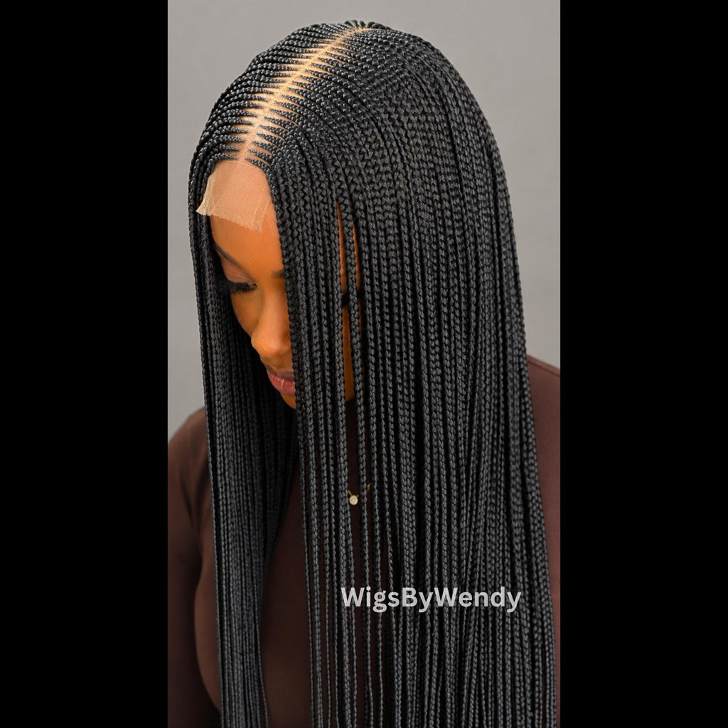 Black Middle Part Long Fulani Conrow Braids Wig