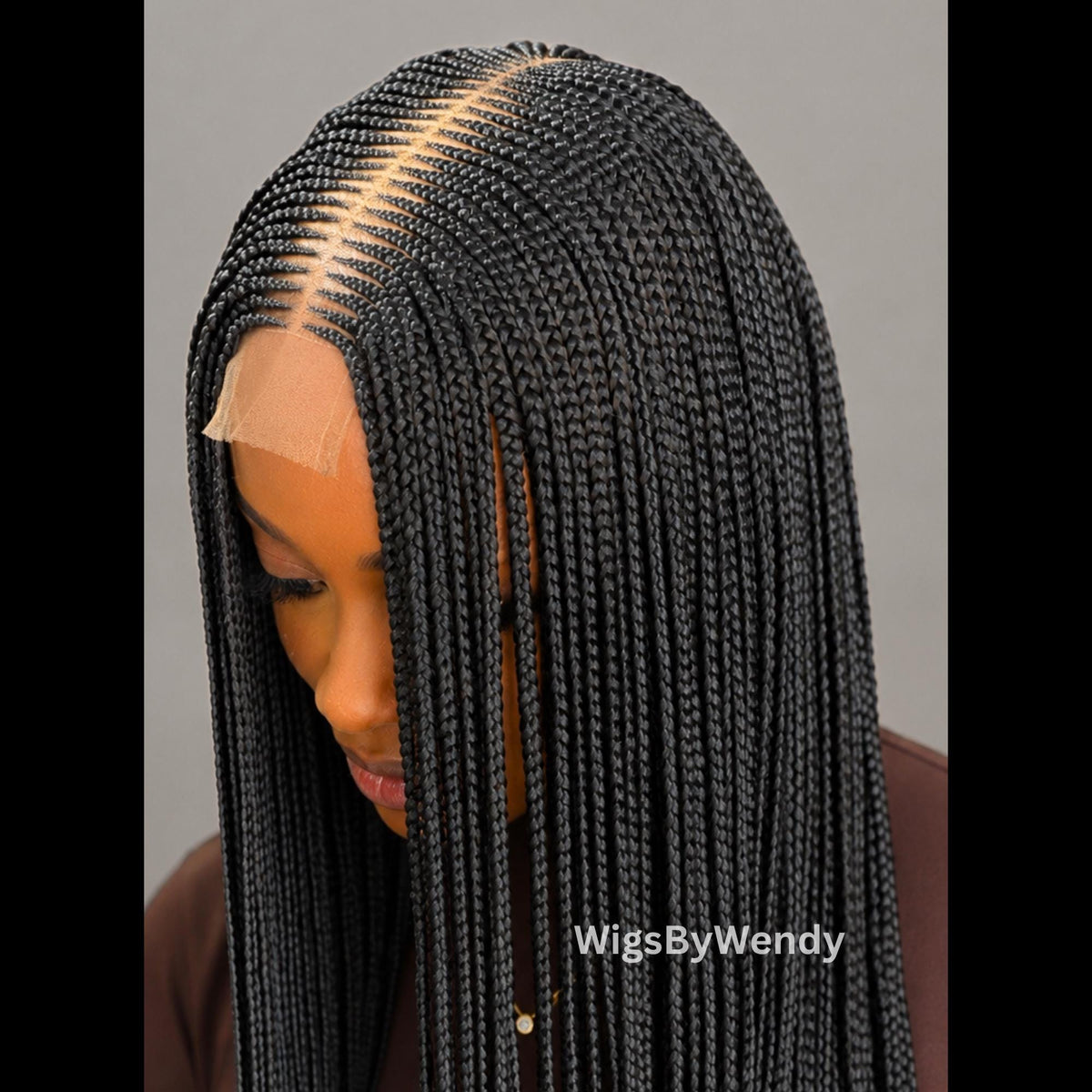 Black Middle Part Long Fulani Conrow Braids Wig