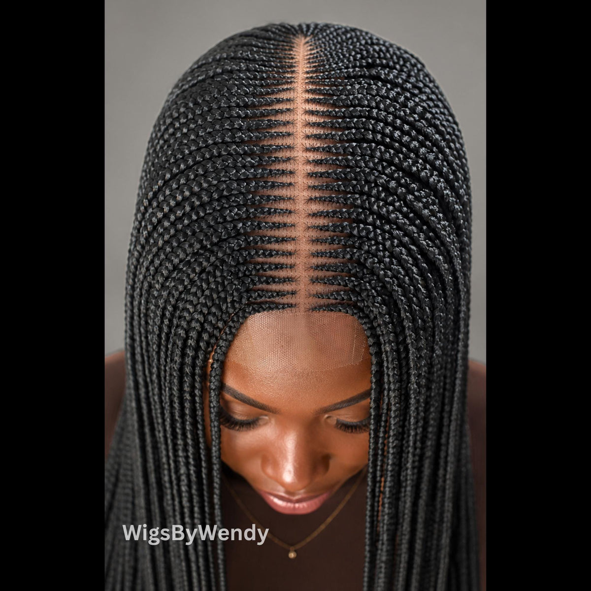 Black Middle Part Long Fulani Conrow Braids Wig