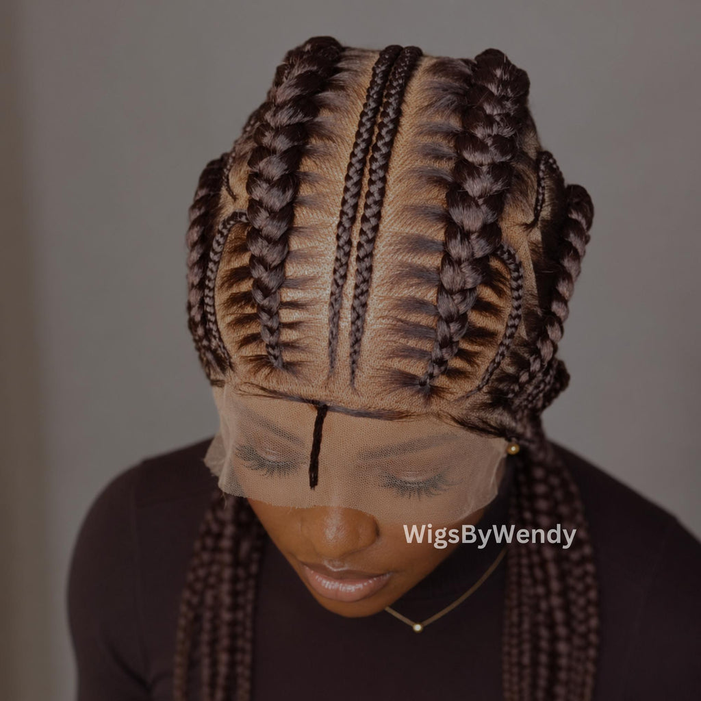 Stitch Braided Wigs For Black Women 24" Full Lace All Back Lightweight Cornrow Human Hair Wig