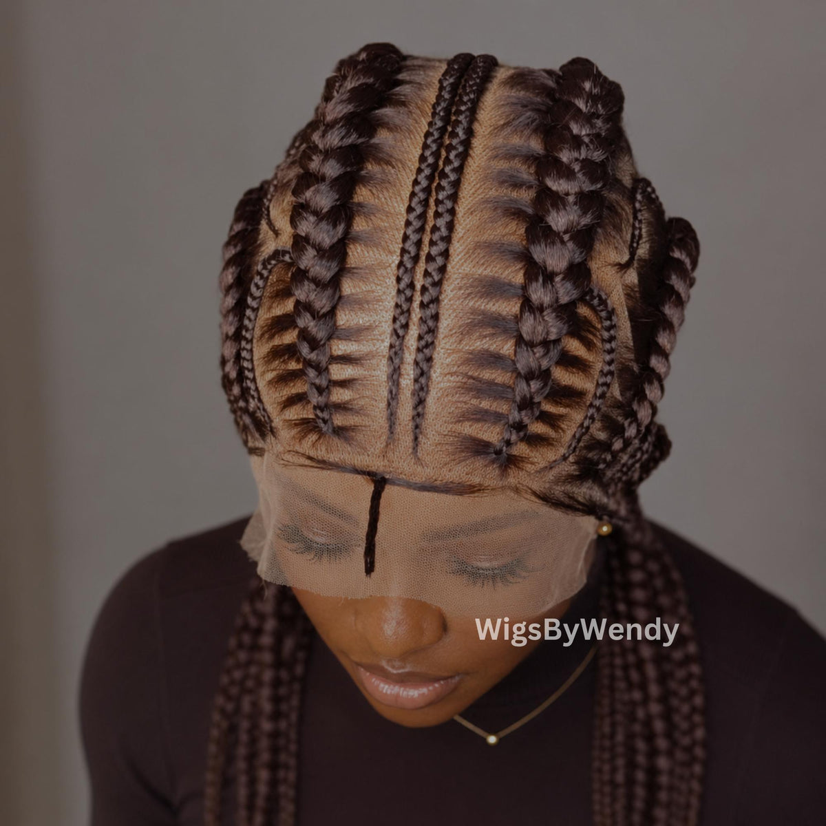 Stitch Braided Wigs For Black Women 24" Full Lace All Back Lightweight Cornrow Human Hair Wig