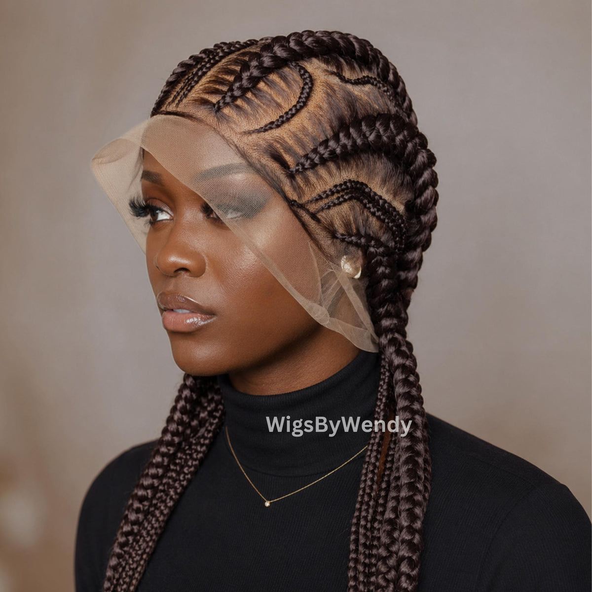 Stitch Braided Wigs For Black Women 24" Full Lace All Back Lightweight Cornrow Human Hair Wig