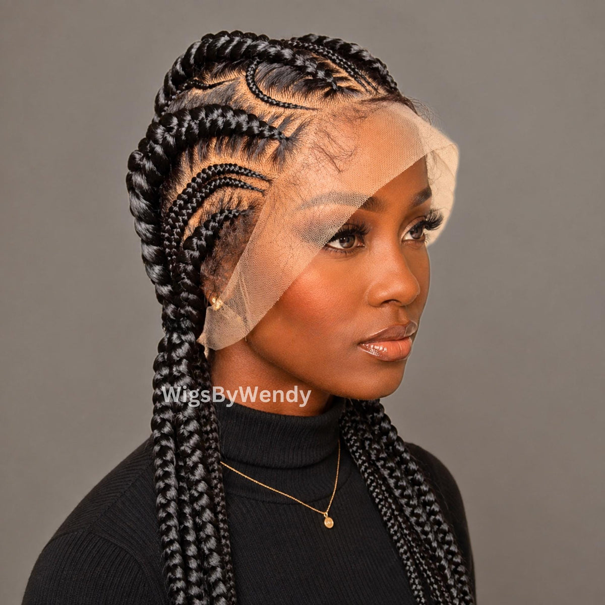 Stitch Braided Wigs For Black Women 24" Full Lace All Back Lightweight Cornrow Human Hair Wig