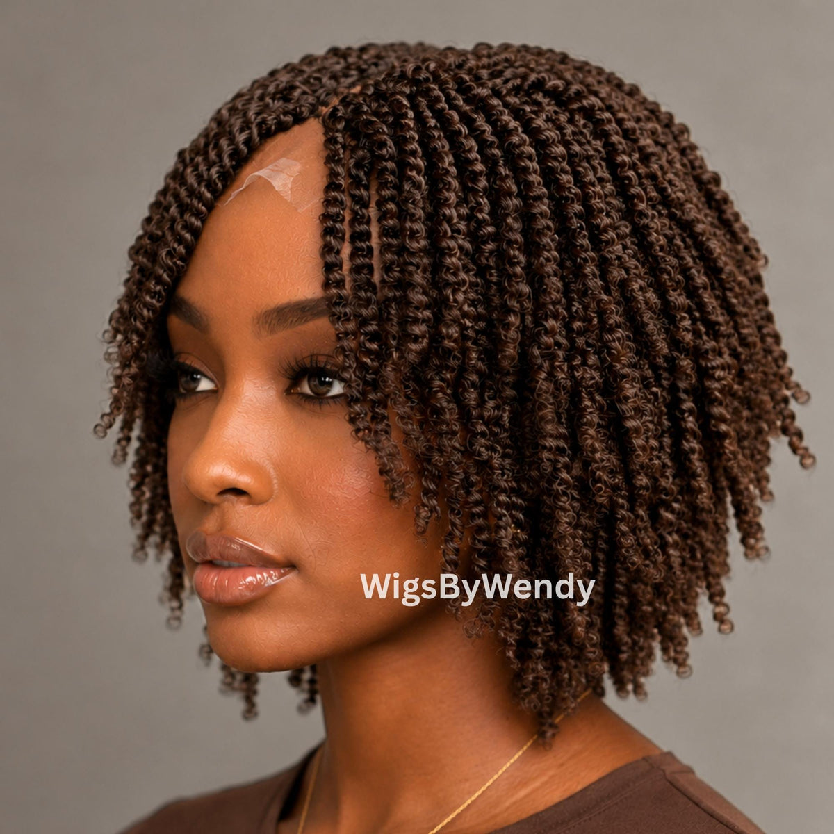 Brown Short Bob Spring Twist Braids Wig, Passion Curls Lace Closure Lightweight Wig
