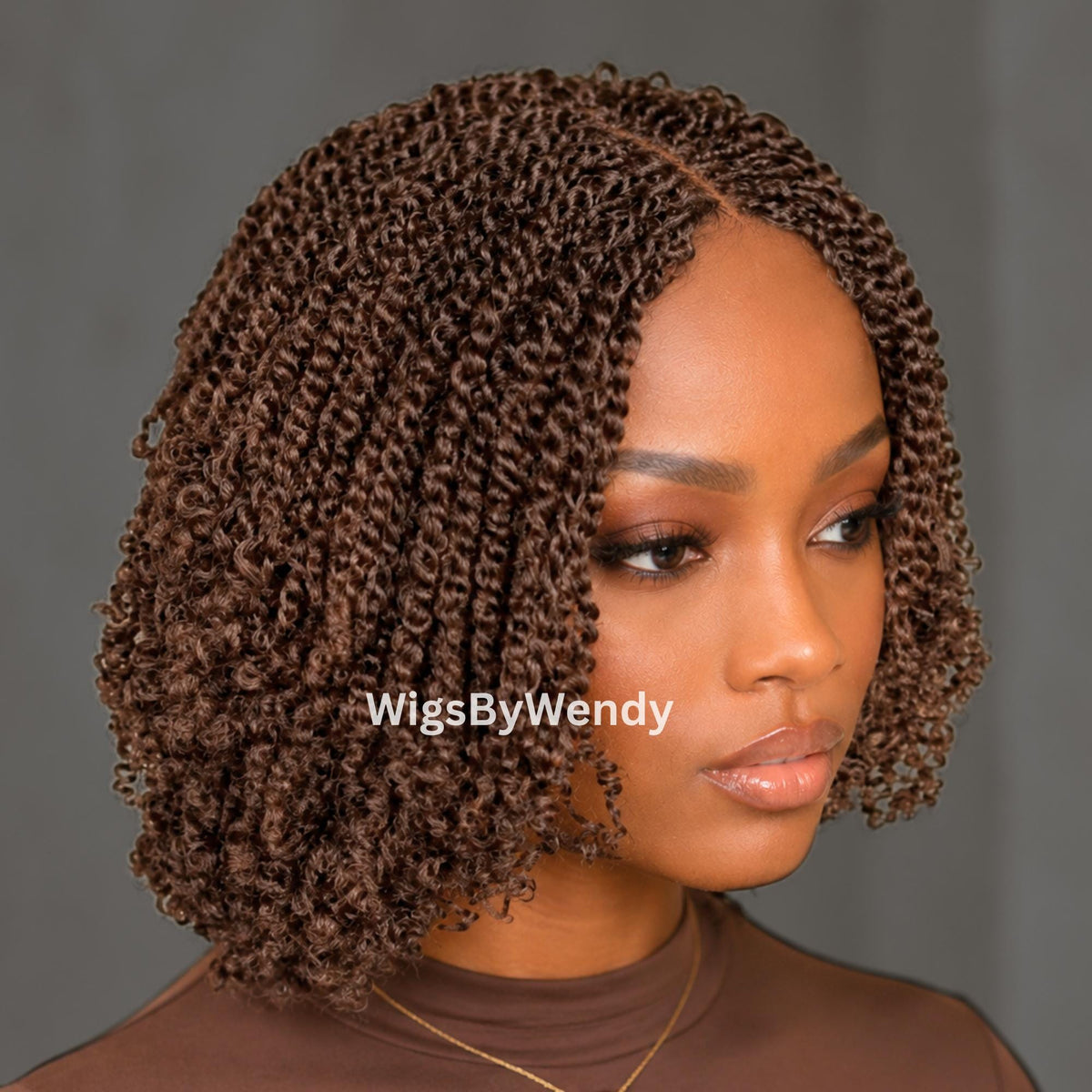 Brown Short Bob Spring Twist Braids Wig, Passion Curls Lace Closure Lightweight Wig