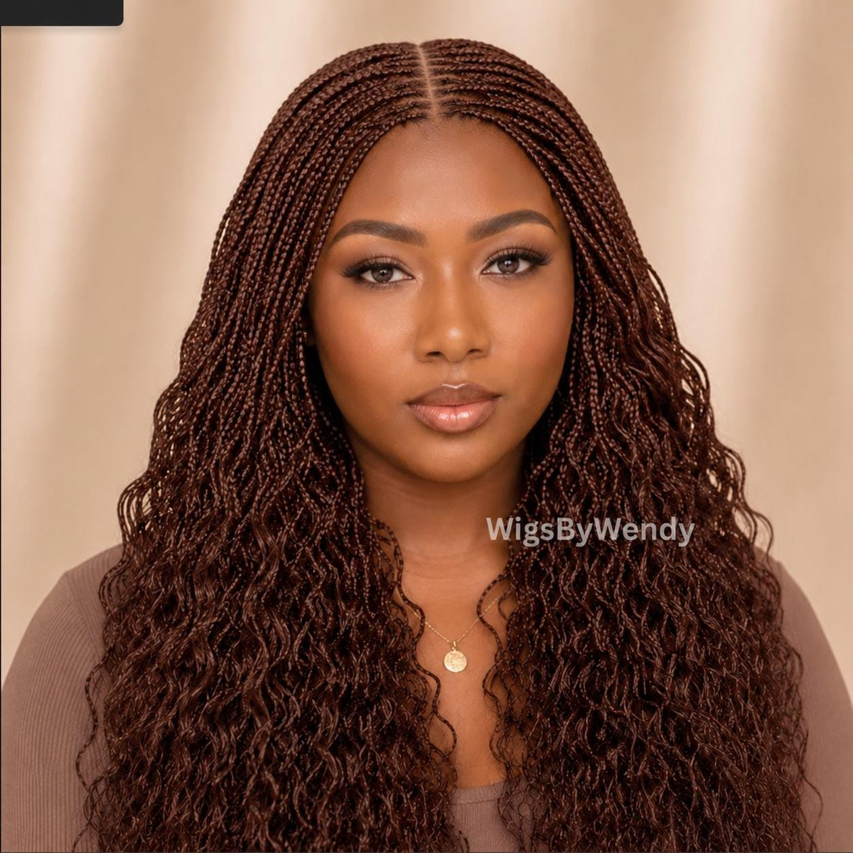 Brown Curly Lace Closure Single Box Braids Wig, Lightweight african weave wig
