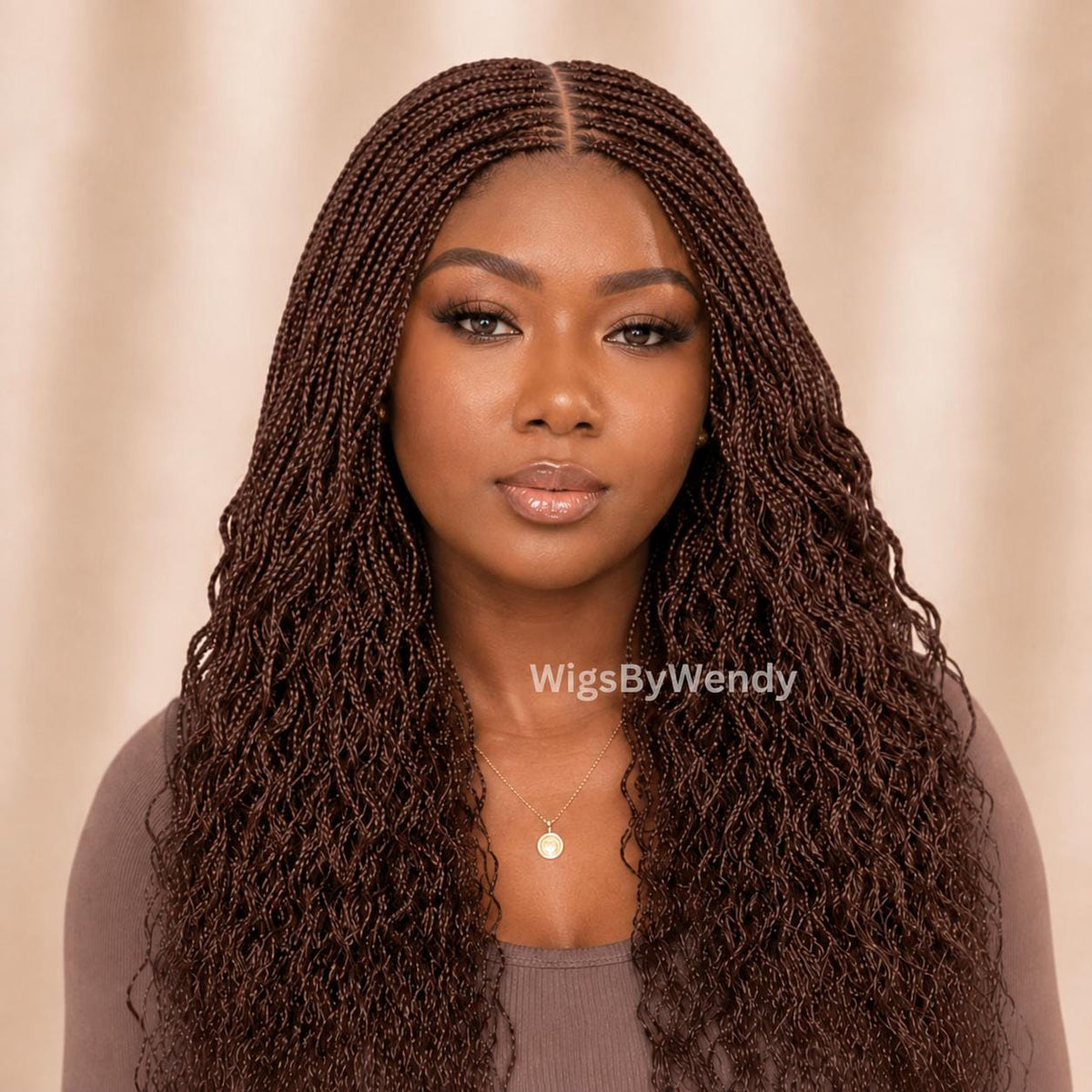 Brown Curly Lace Closure Single Box Braids Wig, Lightweight african weave wig