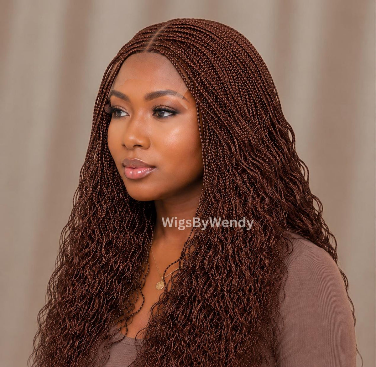 Brown Curly Lace Closure Single Box Braids Wig, Lightweight african weave wig