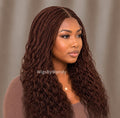 Brown Curly Lace Closure Single Box Braids Wig, Lightweight african weave wig