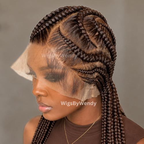 Stitch Braided Wigs For Black Women 24" Full Lace All Back Lightweight Cornrow Human Hair Wig